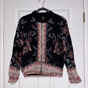 Angie Quilted Paisley Zip-Front Jacket – Black Multi